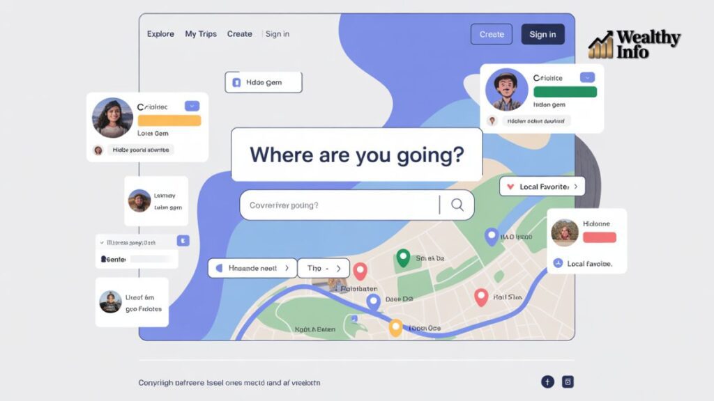 Www OnThisVerySpot com user interface showing interactive map search and personalized travel suggestions.