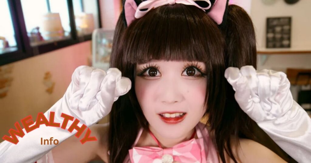 Ria Kurumi is smiling in a cute cosplay outfit, representing her charm and rising fame, contributing to Ria Kurumi net worth in 2025.