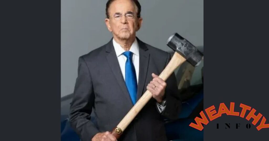 Jim Adler net worth — The Texas Hammer holding a sledgehammer in a suit representing strength and success